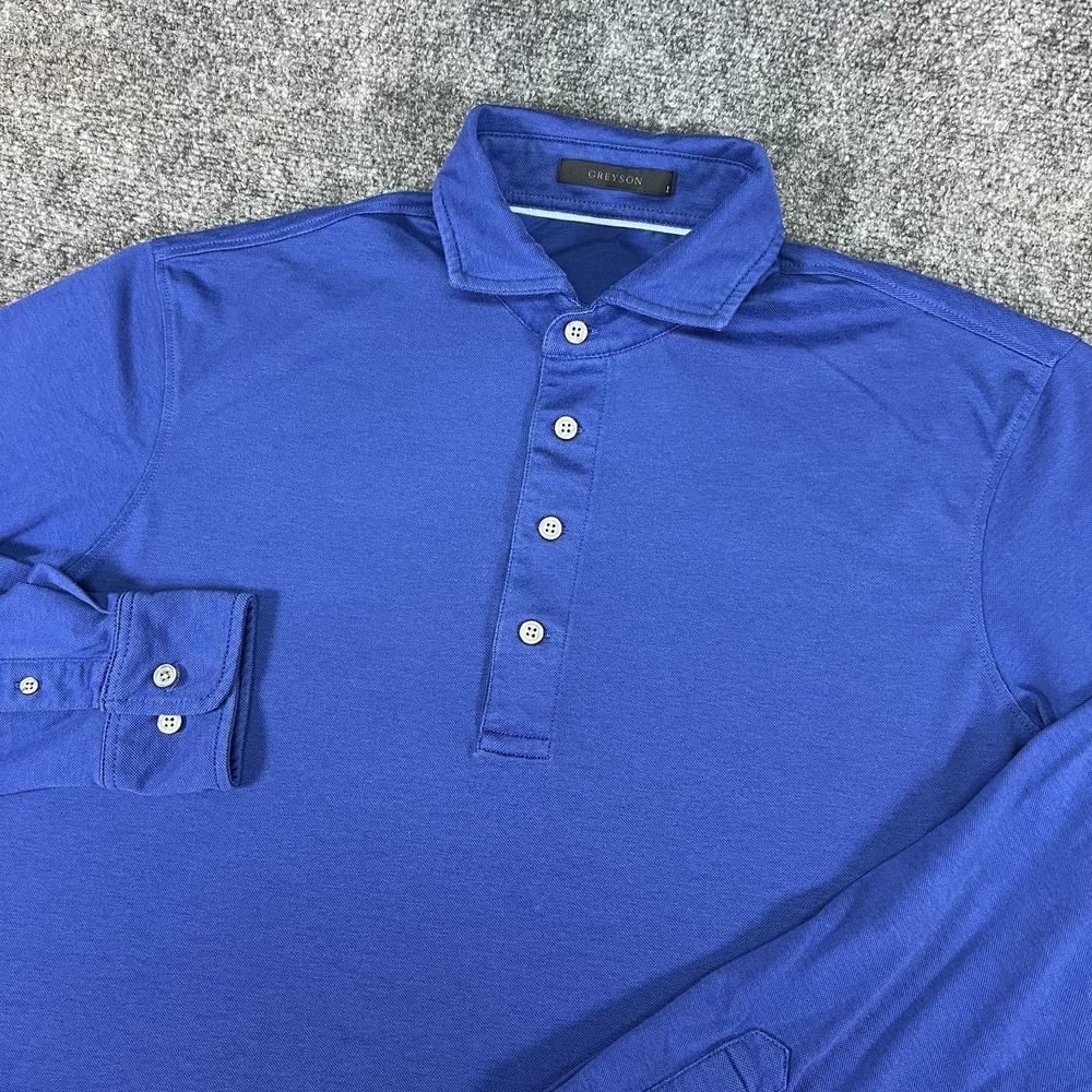 Greyson Men's L Long Sleeve brrr° Cooling Polo Shirt Blue Performance Stretch